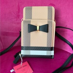 Iconic Bags Beige & Black Phone Crossbody with Bow